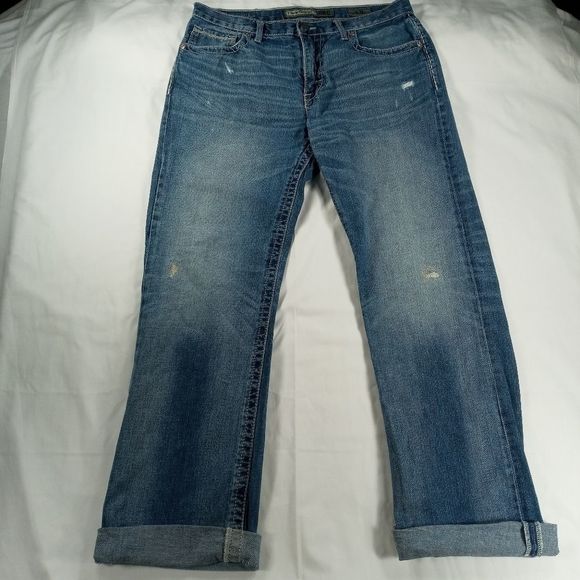 BKE Denim Tyler straight leg men's 33L cuffed 5 pocket distressed whiskered - Picture 4 of 11